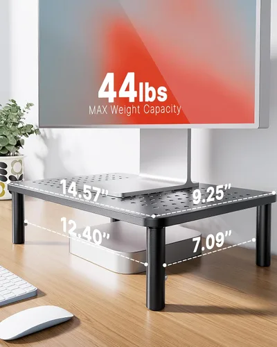 Vista 4 de HUANUO Soporte para Monitor, Soporte para Monitor Ajustable en 3 Alturas, Soporte para Monitor con Ventilaciones para Flujo de Aire, Soporte