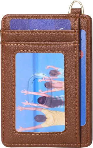 Vista 13 de Badiya Tarjetero delgado minimalista para tarjetas de crédito, bolsillo frontal con bloqueo RFID, estuche compacto para tarjetas con ventana