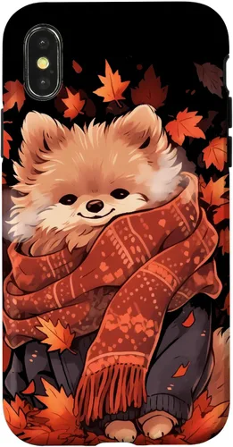 Vista 5 de Pomeranian Pom Autumn Fall Leaves Dog Thanksgiving Case for iPhone 17