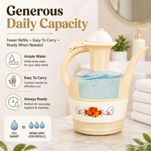 Vista 7 de Lota Bodna - Jarra de lavado de inodoro beige con asa, jarra de plástico musulmán Wudu y jarra de agua para higiene del baño, taza de enjuague