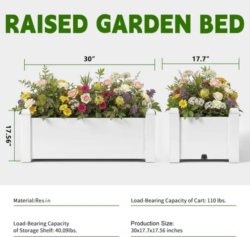 Vista 3 de PatioZen Cama de jardín elevada de 14 galones, maceta elevada de riego automático con tapón de drenaje y medidor para verduras, flores, hierbas Ashen