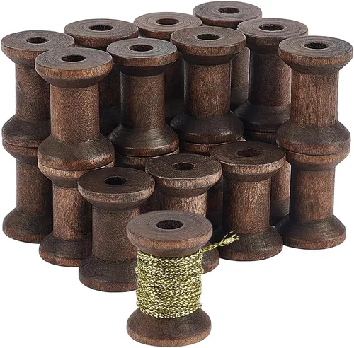 Vista 10 de BENECREAT - 20 carretes vacíos de madera antigua, 1.57 pulgadas (40mm)