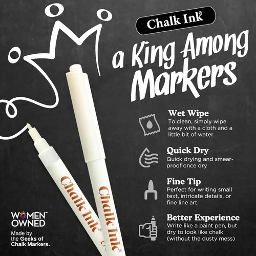 Vista 3 de Chalk Ink Easy Writer - Marcadores de tiza de punta fina blanca