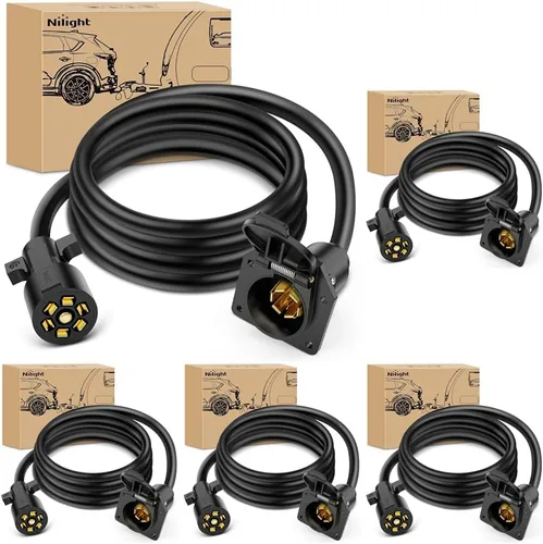 Vista 12 de Nilight Cable de Extensión para Enchufe de Remolque de 7 Vías 12 Pies Resistente Conector de 7 Pines Cable de Arnés de Cableado 10-14 AWG Terminales
