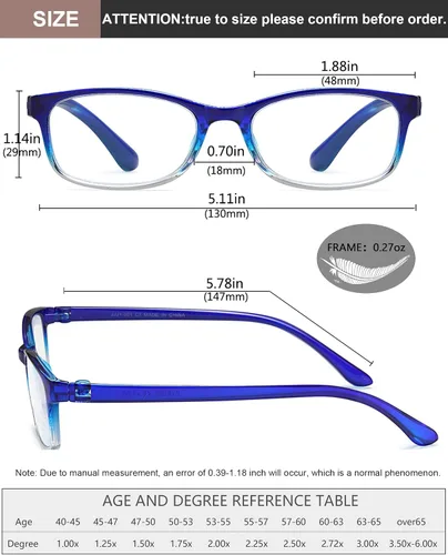 Vista 3 de EYEURL Gafas de lectura para mujer, lentes de bloqueo de luz azul que reducen la fatiga ocular, paquete de 2 unidades, marco TR90 ligero +0.0