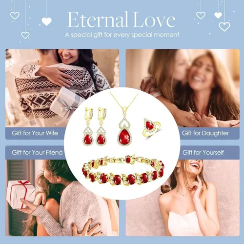 Vista 2 de LMXXVJ Juego de joyas para mujer, collar chapado en platino, anillo abierto, aretes, brazalete, para cumpleaños, aniversario, Día de la Madre