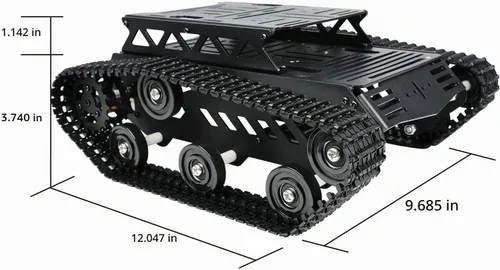 Vista 4 de Chasis de automóvil tanque con motor de engranaje de CC, chasis robot absorbente de golpes, plataforma móvil robótica de metal completo para Arduino