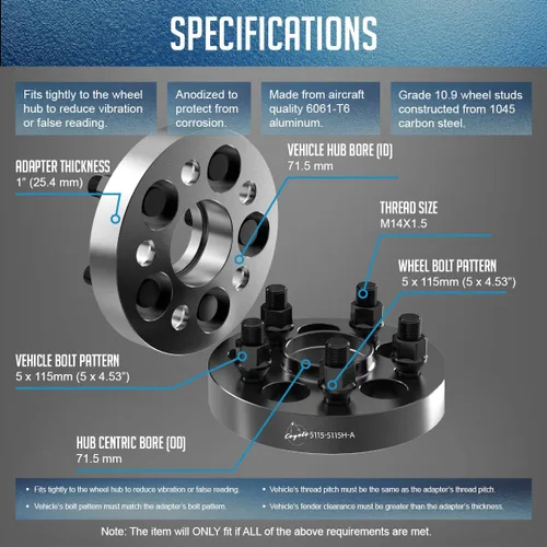 Vista 3 de Wheel Accessories Parts 2 adaptadores de espaciadores de rueda centrados en buje 5 en 4.528 in 0.197x4.528 in 1.00 pulgadas de grosor 2.815 in buje
