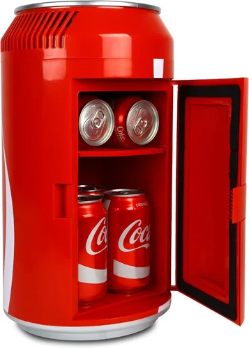 Vista 3 de Coca Cola Mini Refrigerador - Refrigerador para Dormitorio, Oficina, Enfriador de Bebidas Portátil de Mesa, Refrigerador de 12V 220V para Bebidas