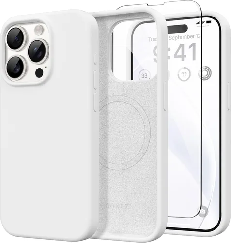 Vista 53 de GONEZ Funda magnética para iPhone 14, compatible con Magsafe, con protector de pantalla + protector de cámara, forro de microfibra antiarañazos