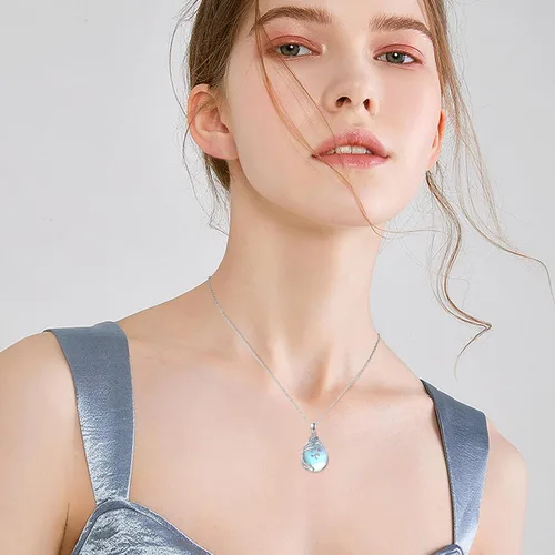 Vista 3 de TeardropSwan Moonstone Necklace 925 Sterling Silver Tree of Necklace Moonstone Pendant Necklace Moonstone Jewelry Gifts for Women Teen Girl