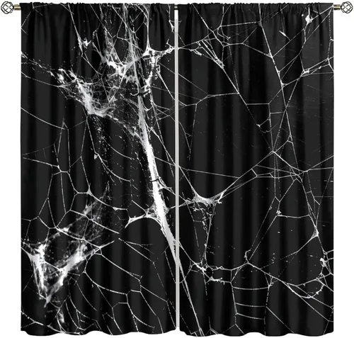 Vista 6 de Cortinas de Halloween con diseño de bosque gótico rojo, cruz gótica, Halloween, festividades, festival, tratamiento de ventana para sala de estar