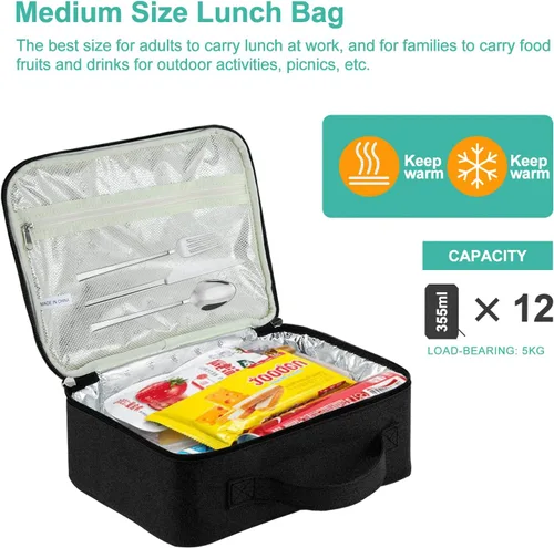 Vista 3 de kissleaf Lonchera aislada – Lonchera reutilizable para hombres, mujeres, niños y adultos – a prueba de fugas, hielera congelable para oficina