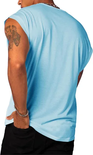 Vista 3 de PASLTER Camisetas sin mangas para hombre, con cuello vuelto, sueltas, casuales, para verano, playa, básicas, sin mangas