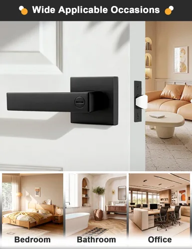 Vista 7 de Gobrico 1 paquete de manijas cuadradas de privacidad para puerta en acabado negro mate, manijas interiores sin llave, reversibles para puertas