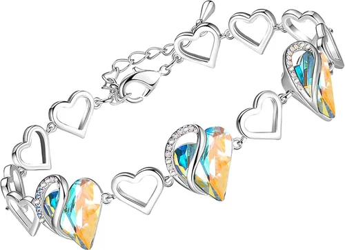 Vista 11 de Leafael Pulsera de eslabones de corazón infinito, piedra natal o piedra curativa para mujer, regalo de joyería de tono plateado para ella, cadena