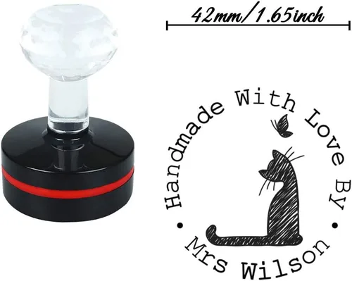 Vista 4 de Diseño personalizado de gato y mariposa hecho a mano con amor por sello, sellos de boda autoentintados personalizados, diámetro redondo, 1.65