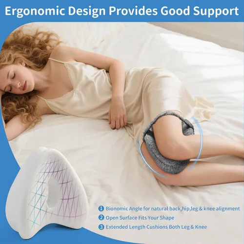 Vista 3 de Almohada de rodilla para dormir de lado, almohada de pierna con correa elástica, almohada de columna vertebral suave para dormir de lado, almohadas