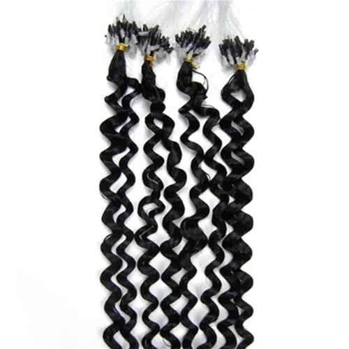 Vista 10 de Micro Link - Extensiones de cabello rizado con micro anillo, punta de bucle, cabello humano Remy real, color marrón oscuro, 20 pulgadas, 100 s #02