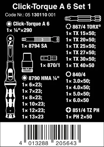 Vista 2 de Wera Click-Torque A 6 Juego de llaves dinamométricas, 2.5-25 Nm