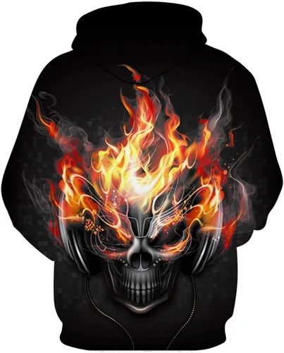 Vista 2 de Lontse Hoodies Men Skull 3D Graphic Print Sweatshirts Pullover Tops with Pocket