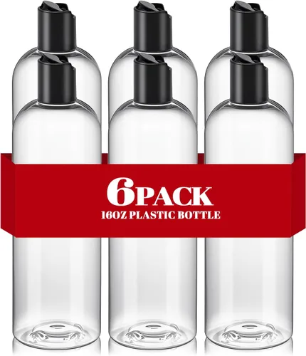 Vista 8 de 3 botellas de viaje recargables de plástico transparente de 16 onzas con tapas superiores de disco negro Squeeze Empty Shampoo Bottles, For