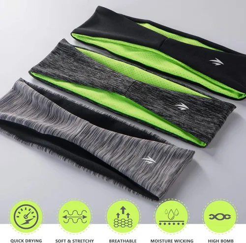 Vista 2 de Zollen Diademas para hombre paquete de 3 bandas para el sudor y diadema deportiva para hombres para correr entrenamiento cruzado raquetbol
