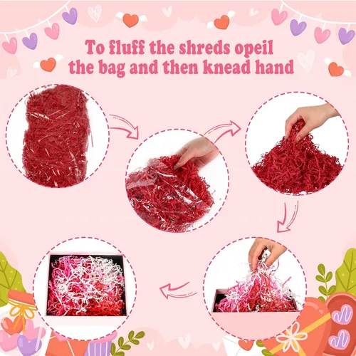 Vista 3 de JarThenaAMCS 10.6 onzas de papel de corte arrugado para el día de San Valentín, relleno de cajas rojas, blancas y rosas, papel de relleno de 3