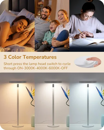 Vista 6 de EDISHINE - Lámpara LED de escritorio, lámpara de mesa con alto CRI 90+, 2 alturas ajustables 5%-100% regulable y 3 temperaturas de color, control