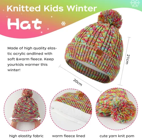 Vista 2 de Conjunto de gorro, bufanda y guantes para niños, gorro de punto para invierno, polaina para calentar el cuello