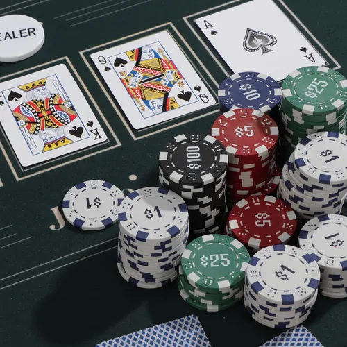 Vista 7 de Juego de 300 fichas de póquer numeradas para Texas Holdem, Blackjack, torneos con estuche de aluminio, 2 barajas de cartas, distribuidor, ciego Negro