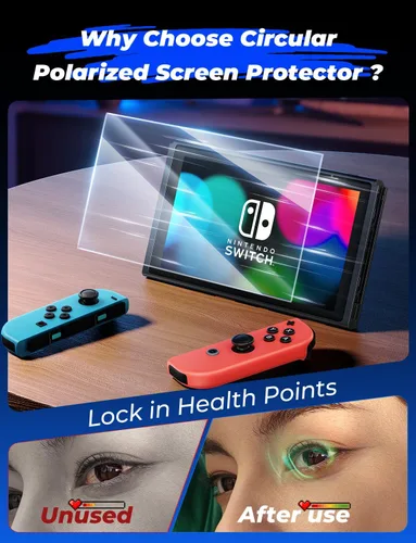 Vista 2 de MAGIC JOHN Paquete de 2 protectores de pantalla para Nintendo Switch (2017, 6.2 pulgadas), protección ocular, bloqueo de luz azul, transparente HD