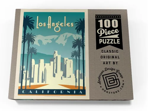 Vista 4 de MyPuzzle Los Angeles Skyline, póster vintage, rompecabezas de 100 piezas para adultos
