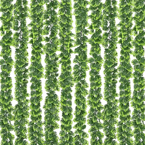 Vista 8 de Dolicer 4 piezas de enredaderas artificiales de Monstera, 5.6 pies, plantas de vegetación colgantes artificiales, hojas de palmera tropicales