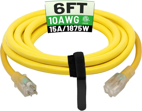Vista 8 de POWGRN Cable de Extensión para Exteriores de 50 Pies 10AWG Impermeable Resistente Calibre 10 de 3 Clavijas, Cable de Alimentación Largo Flexible
