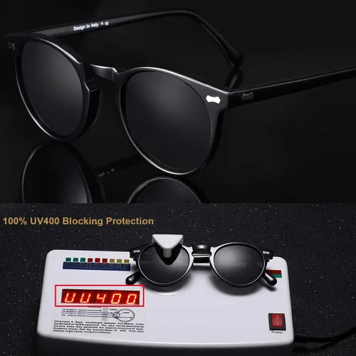 Vista 76 de CARFIA Gafas de sol polarizadas de acetato redondo para mujer, protección UV de cara pequeña con funda de cuero CA5288