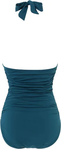Vista 18 de RXRXCOCO - Traje de baño fruncido de una pieza, con cuello en V, para mujer, con control de abdomen y cuello halter