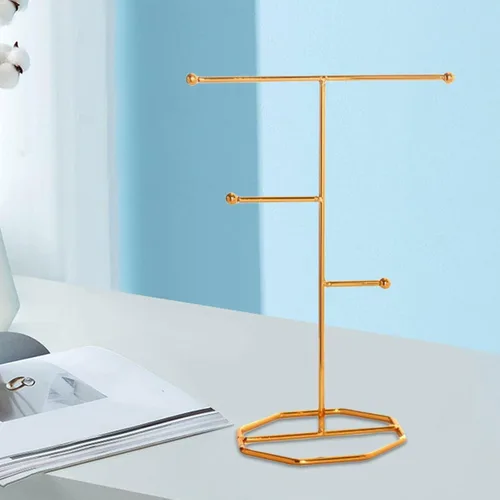 Vista 6 de Estante de joyería minimalista T- regalos organizador de almacenamiento de aretes para relojes, collares, anillos, exhibición de joyería, L, Metal
