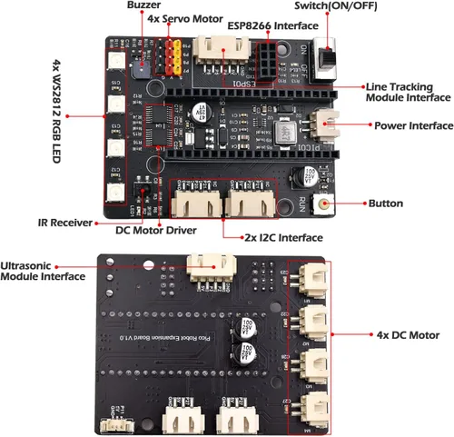 Vista 6 de Adeept Kit de coche inteligente compatible con Raspberry Pi Pico, seguimiento de línea, evitación de obstáculos, luz colorida, DIY STEM IR control