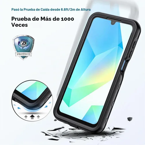Vista 4 de Lanhiem - Funda para Samsung Galaxy A16 5G, impermeable IP68, resistente al polvo, con protector de pantalla integrado, cubierta protectora de Negro
