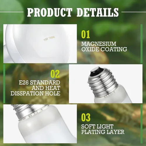 Vista 2 de Tarpop 8 bombillas de lámpara de calor para reptiles de 100 W, bombillas