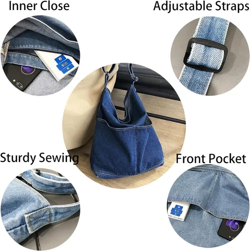 Vista 4 de KlaOYer Bolso bandolera de lona, bolso grande tipo hobo para la escuela, bolso de hombro con bolsillo para mujeres y hombres