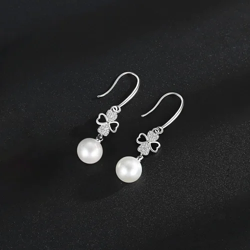 Vista 3 de 925 Sterling Silver Pearl Earrings for Women Dangle Pearl Drop Earrings Huggie Gifts for Girls Mother Her