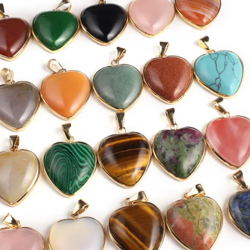 Vista 3 de LE SKY 8 colgantes de piedra natural en forma de corazón, piedra de ágata de cristal curativo para hacer joyas y collares