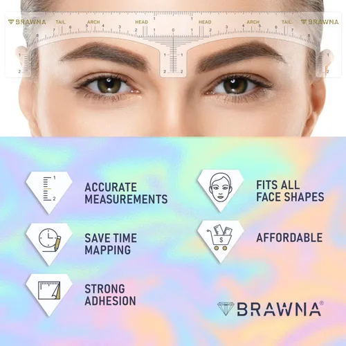 Vista 2 de Brawna Plantilla de regla de cejas – 30 piezas de plantillas adhesivas transparentes para modelar cejas, tinte de henna y microblading – Herramienta