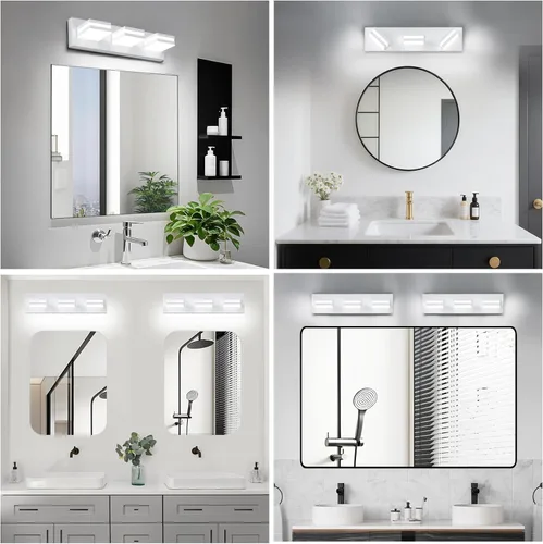 Vista 7 de IZORRO Luces LED modernas para baño (8 luces, regulables), iluminación de pared acrílica blanca mate, luces de tocador para baño sobre espejo, 6000