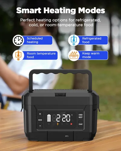 Vista 3 de Fiambrera eléctrica inalámbrica para adultos – Fiambrera autocalentable de acero inoxidable de 1.2L con baterías recargables extraíbles dobles