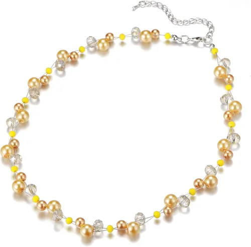 Vista 2 de Collar corto de turquesa con cuentas para mujer, joyería de moda con perlas y cuentas de cristal, regalos de cumpleaños para mujer