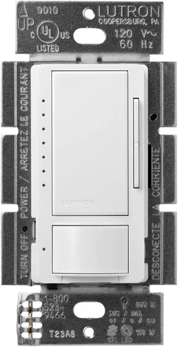 Vista 16 de Lutron Maestro Interruptor regulador con sensor de movimiento para baño, garaje, lavandería y armario, sensor de ocupación y ausencia