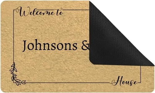 Vista 2 de Tapete para puerta de 23.6 x 15.7 pulgadas, tapete de bienvenida con nombre de la familia, tapete personalizado personalizado de bajo perfil